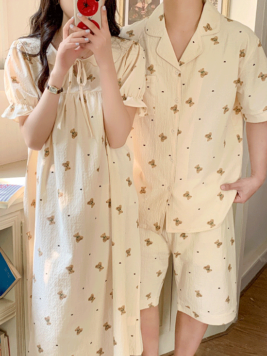 [여름잠옷] 베어스 곰돌이 커플 파자마세트 (여름/여행/커플잠옷/잠옷)